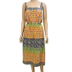 Donna Morgan Geometric Midi Sundress 14 Colorful Boho Cotton Poplin Vacation